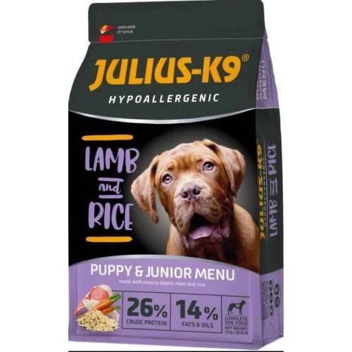 JULIUS K-9 12kg Puppy&Junior Hypoallergenic (bárány,rizs) száraztáp - Ételallergiás kölyök kutyák részére