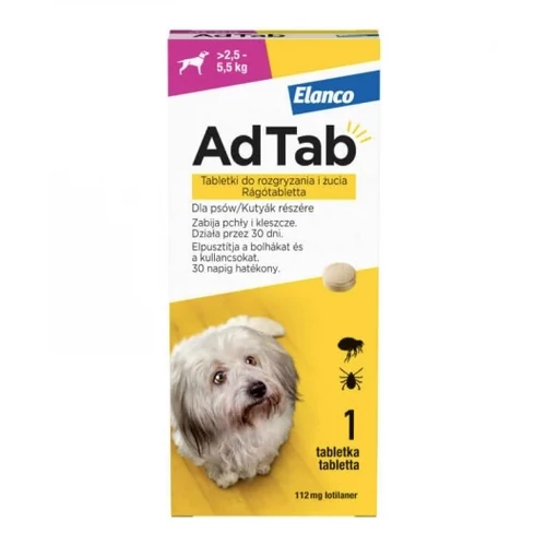 AdTab 112mg rágótabletta kis testű kutyáknak (>2,5-5,5 kg)