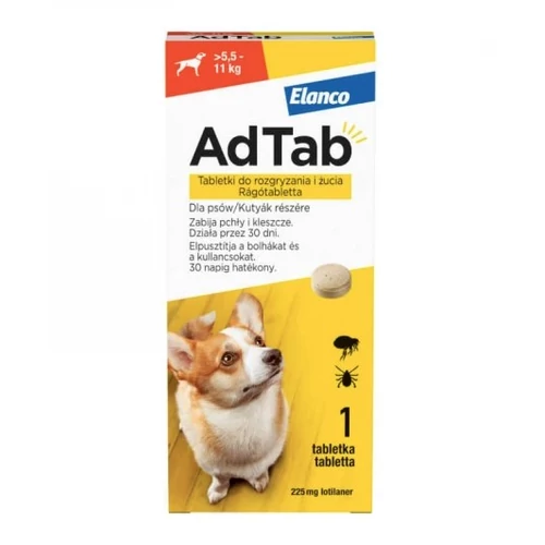 AdTab 225mg rágótabletta közepes testű kutyáknak (>5,5-11 kg)