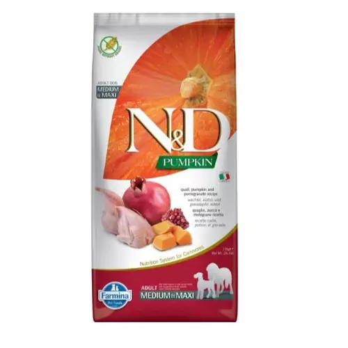 N&D Pumpkin Dog fürj&sütőtök,gránátalma adult medium&maxi 12kg