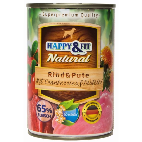 Happy&Fit Natural Rind&Pute mit Cranberries&Distelöl 400g