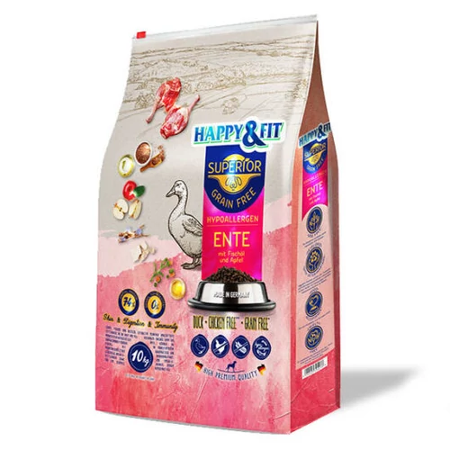 Happy&Fit Superior Grain Free Hypo Kacsa, halolaj és alma 10kg